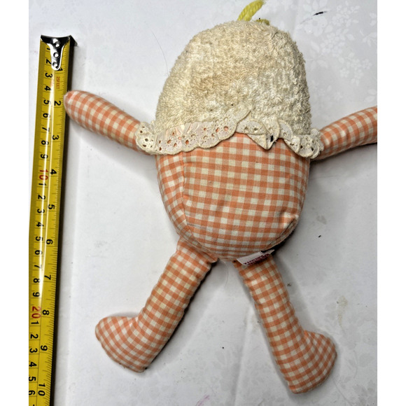 Vintage 1950s Humpty Dumpty Plush Doll Chenille Head Gingham Body Lace Collar Ha - Picture 4 of 4